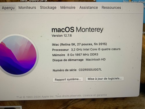 Imac pouces 2015 - 27, état